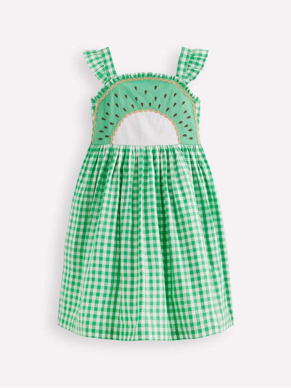 NWT Mini Boden Novelty Kiwi Fruit Gingham Dress